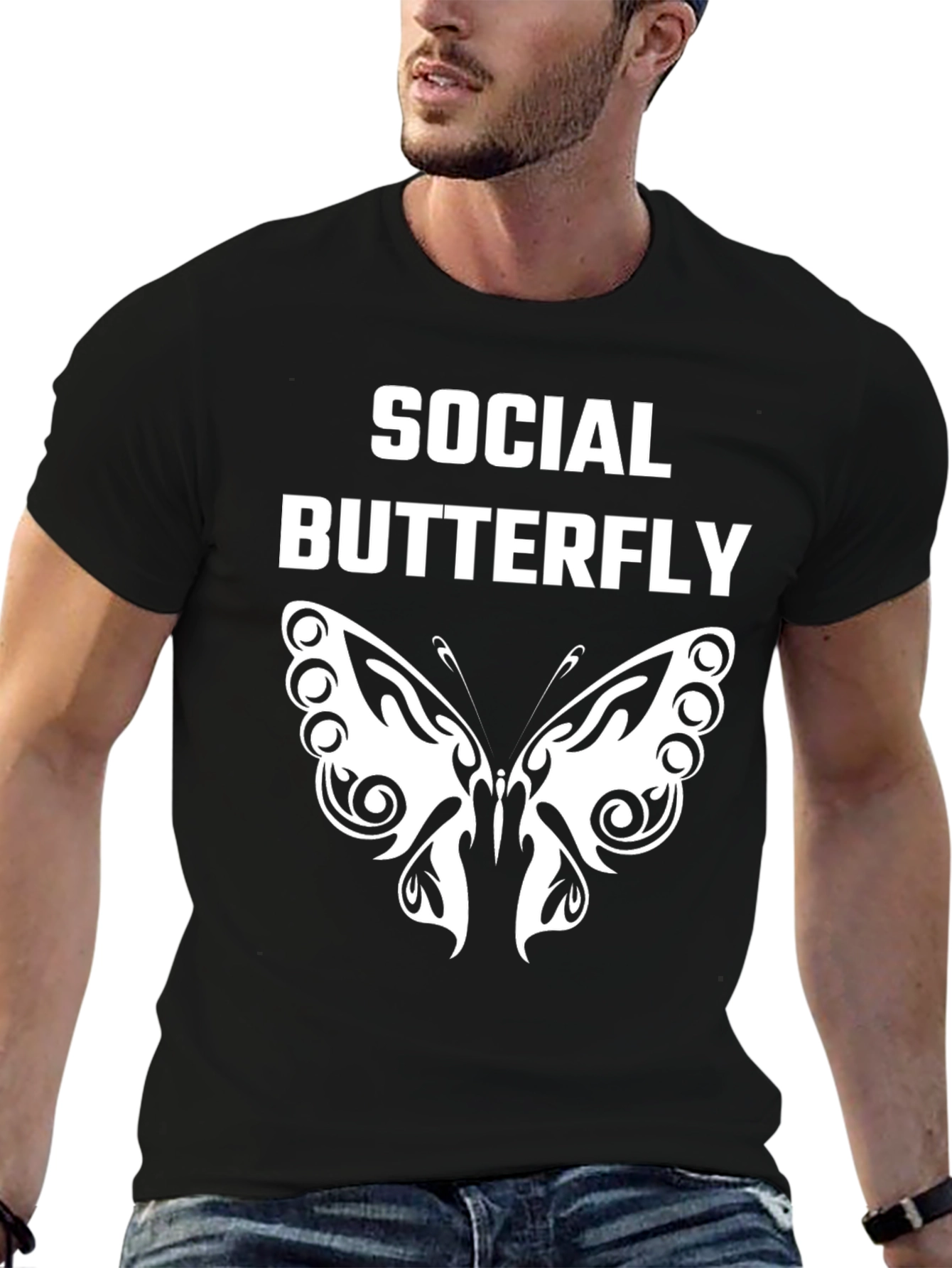 Black Social Butterfly Graphic Tee - Trendy Casual Wear view 6