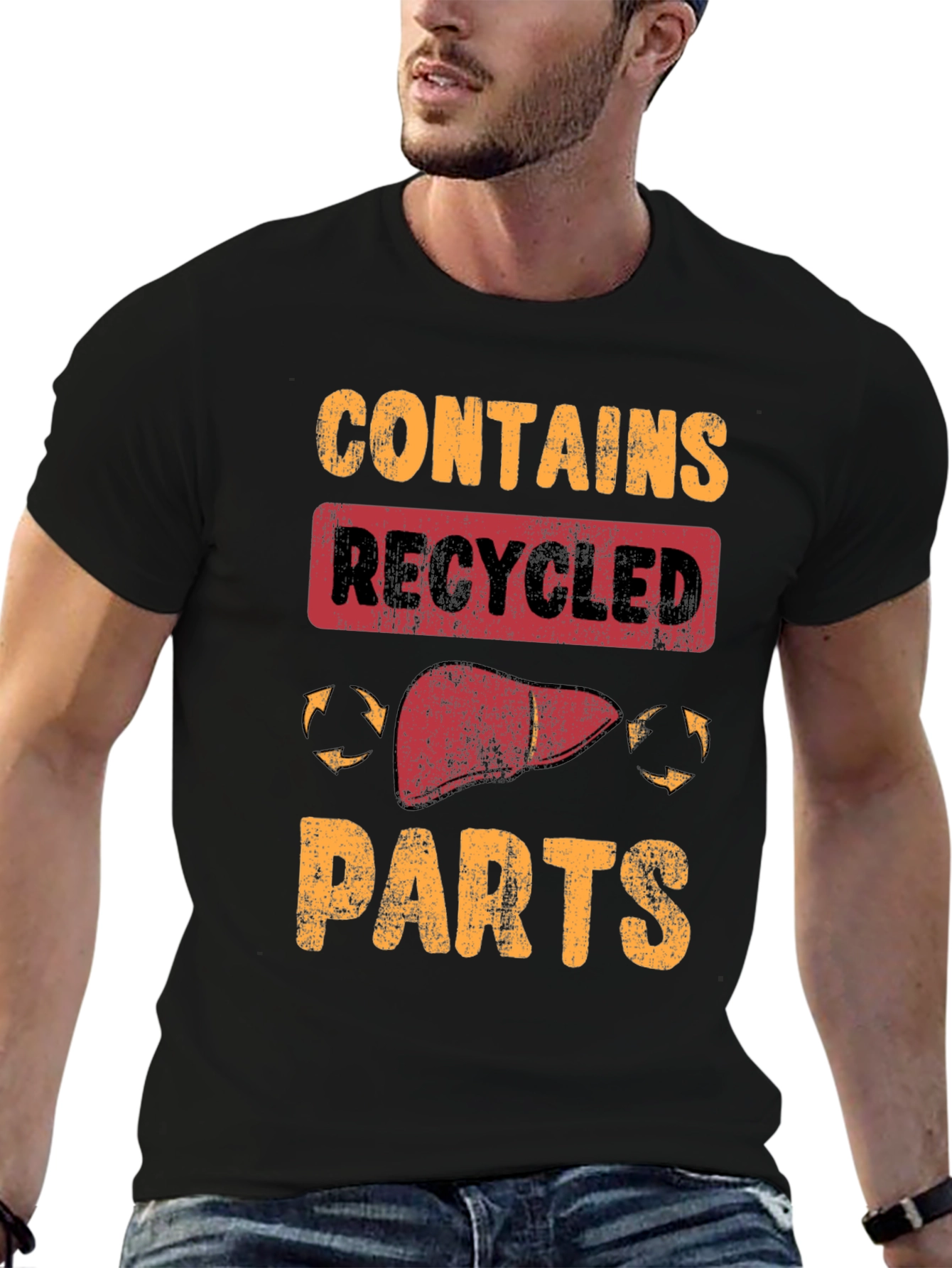 Black Contains Recycled Parts Novelty Graphic T-Shirt view 6