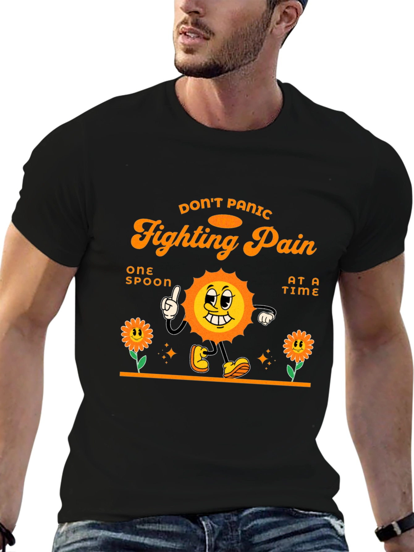 Black Don't Panic Fighting Pain T-Shirt view 6