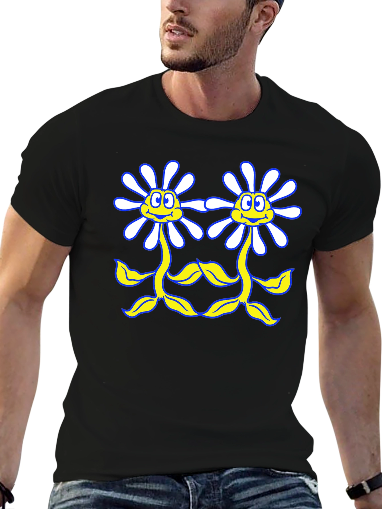 Black Funny Flower Power Graphic T-Shirt view 6
