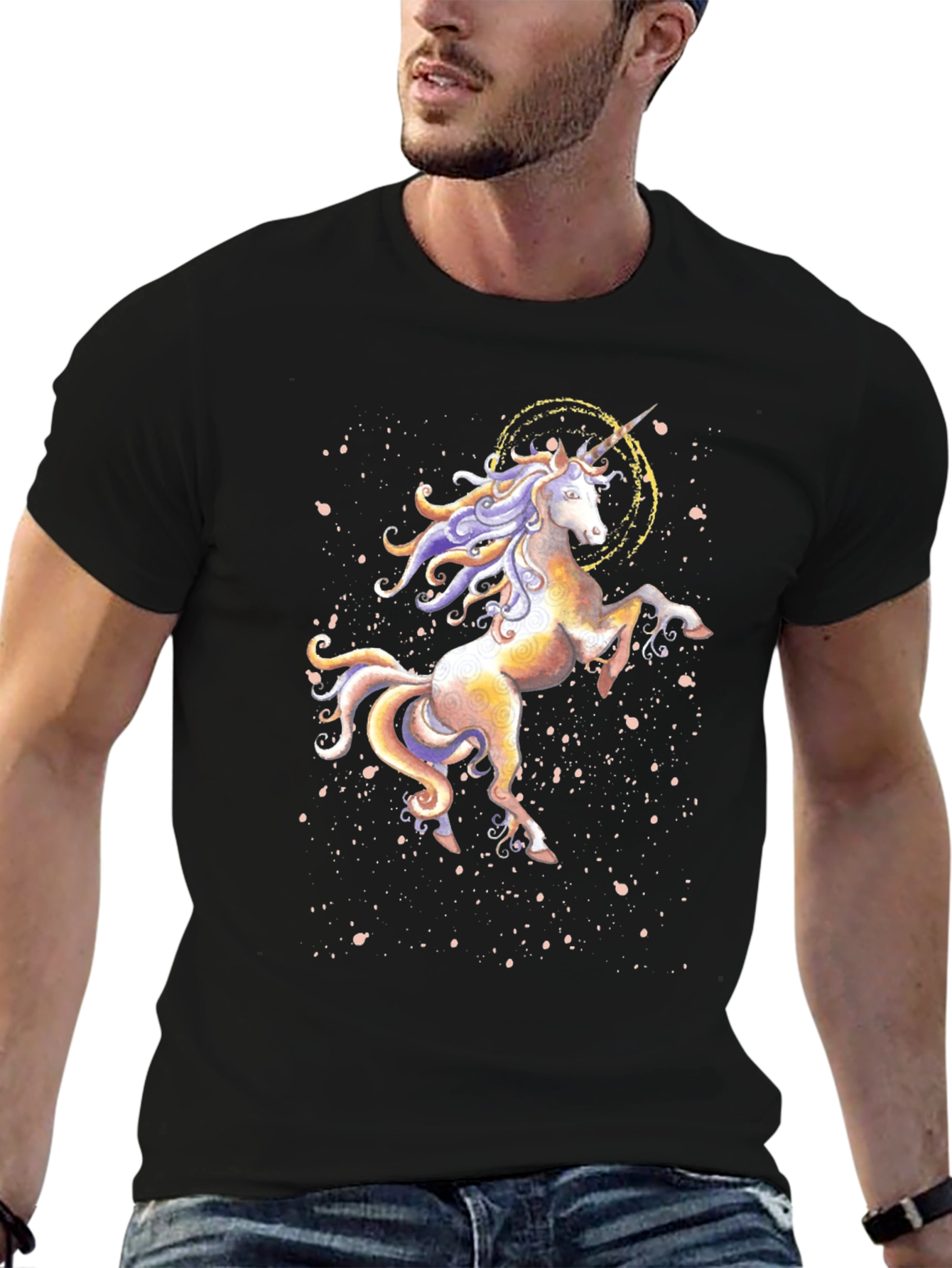 Black Unicorn Graphic Print Black T-Shirt view 6