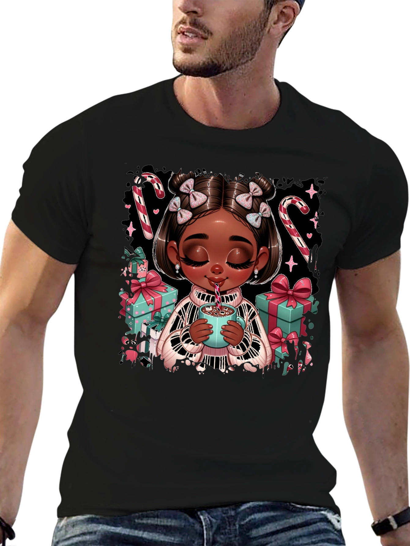 Black Festive Holiday Girl Graphic Tee view 6
