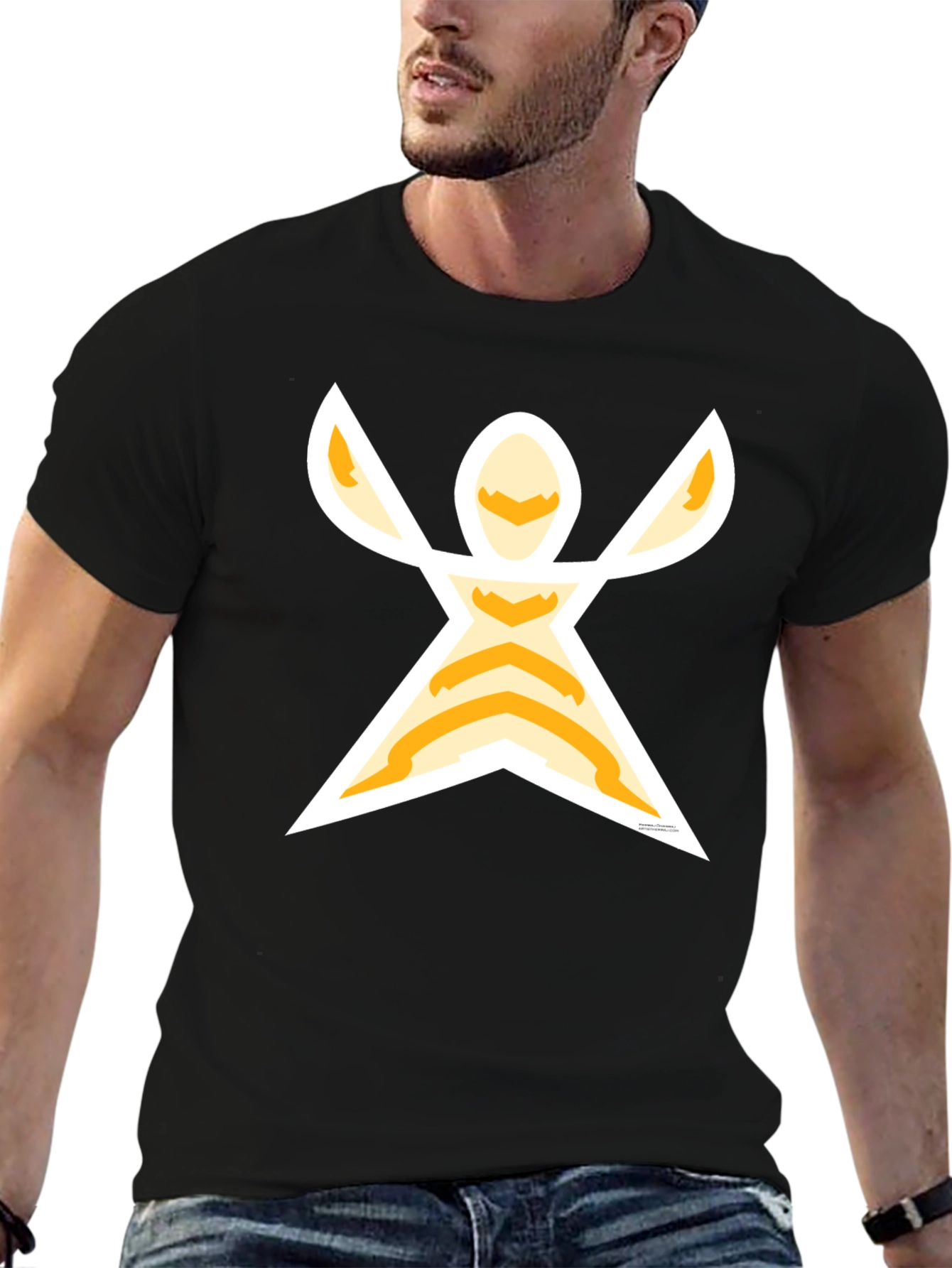 Black Graphic Tee: Abstract Figure Print, Black view 6