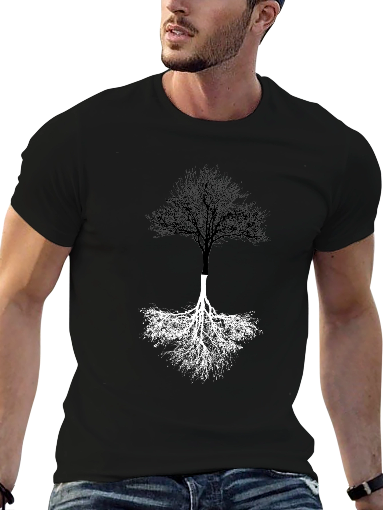 Black Yin Yang Tree Graphic Tee - Black view 6