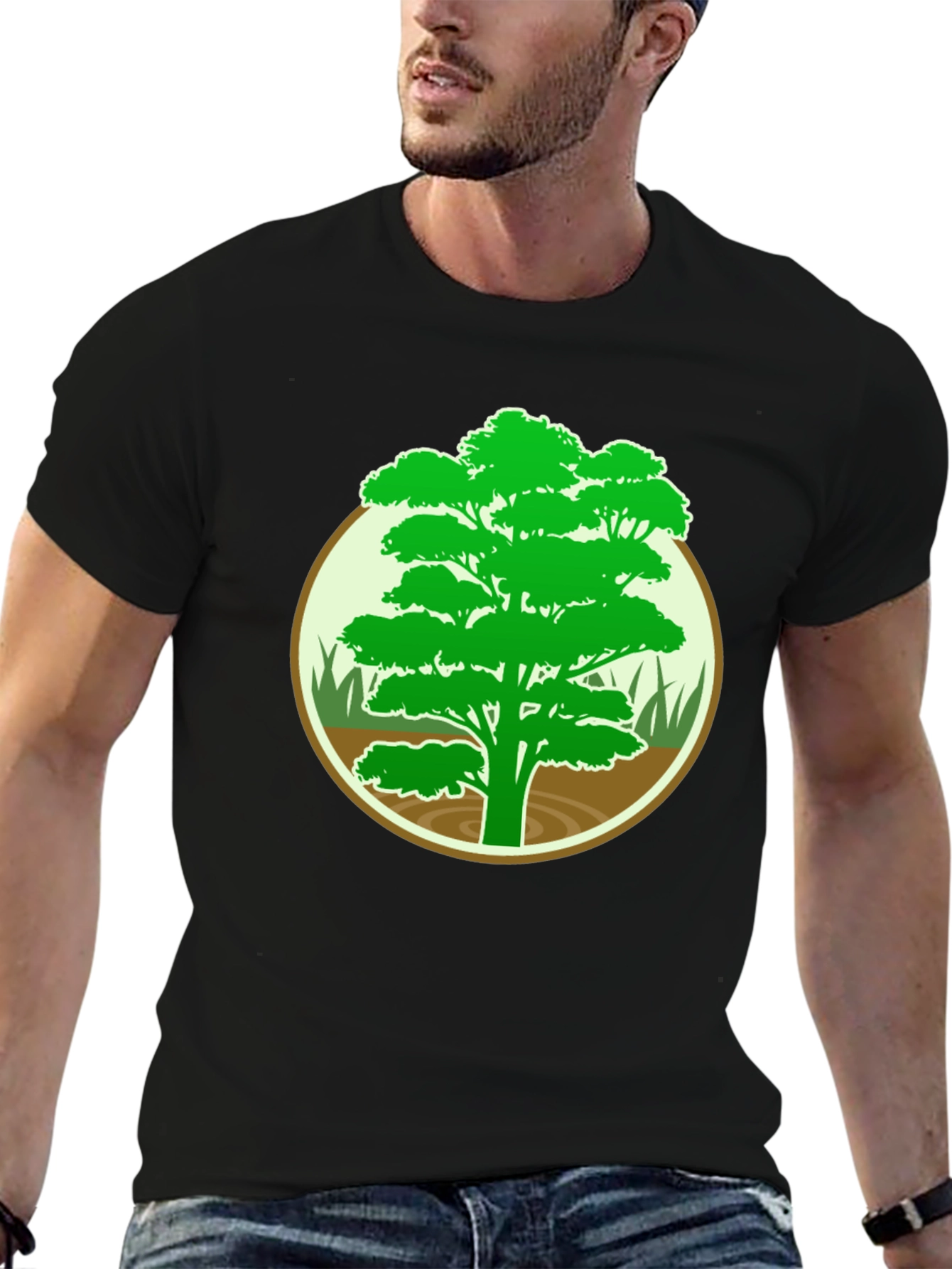 Black Nature Tree Graphic Tee - Men's Black T-Shirt view 6