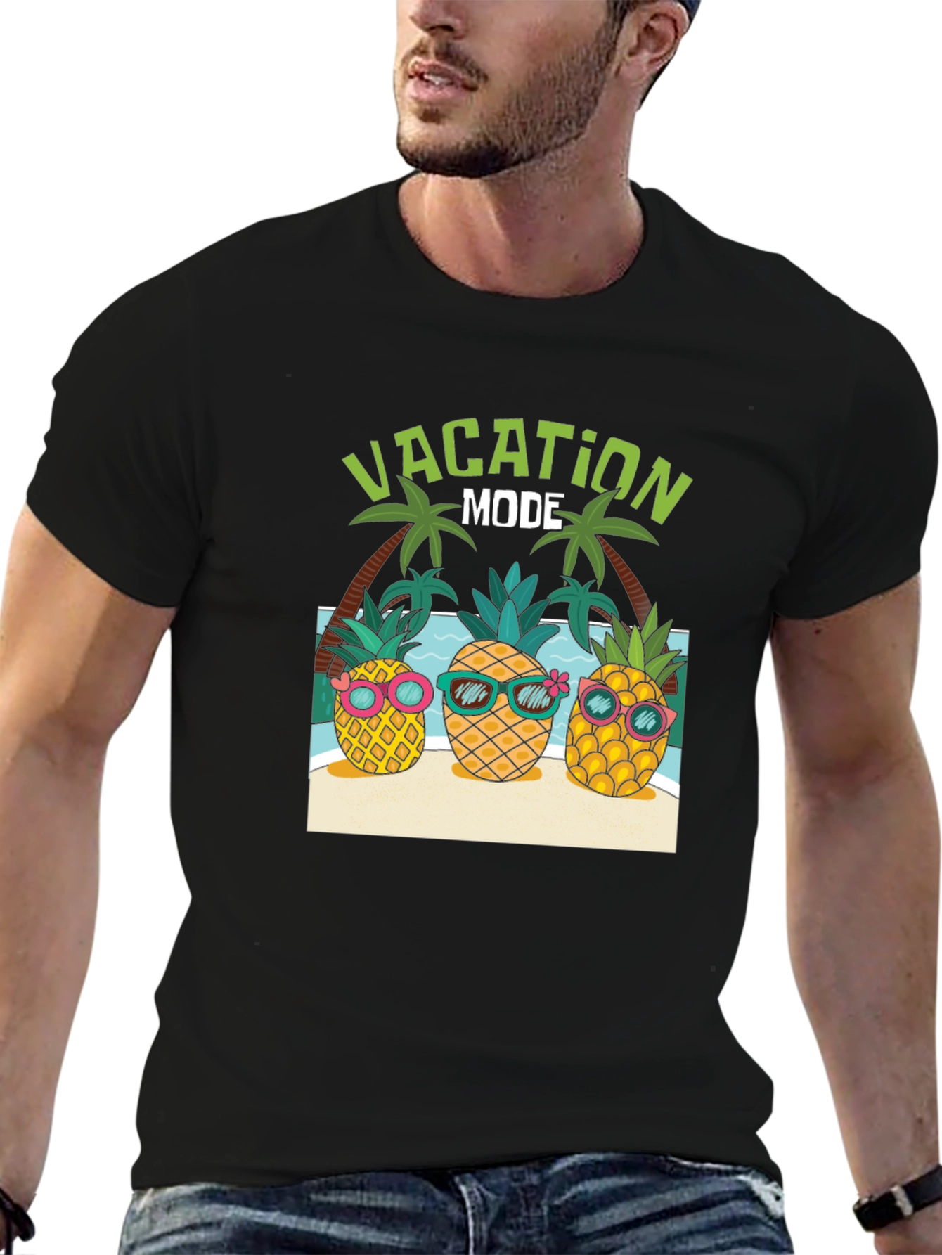 Black Vacation Mode Pineapple Graphic Tee view 6