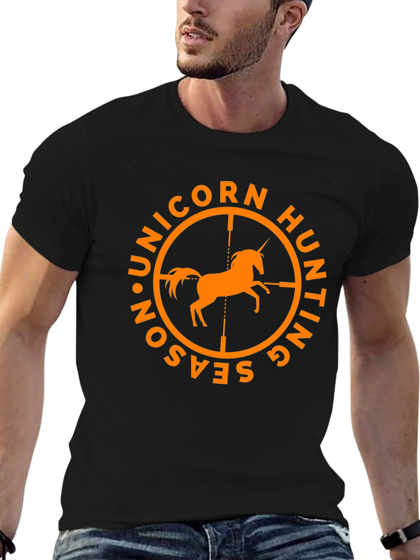 Black Unicorn Hunting Season Black T-Shirt view 6