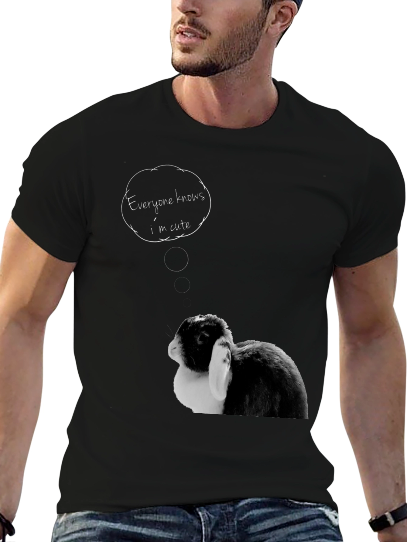 Black Cute Bunny T-Shirt - "Everyone Knows I'm Cute" view 6