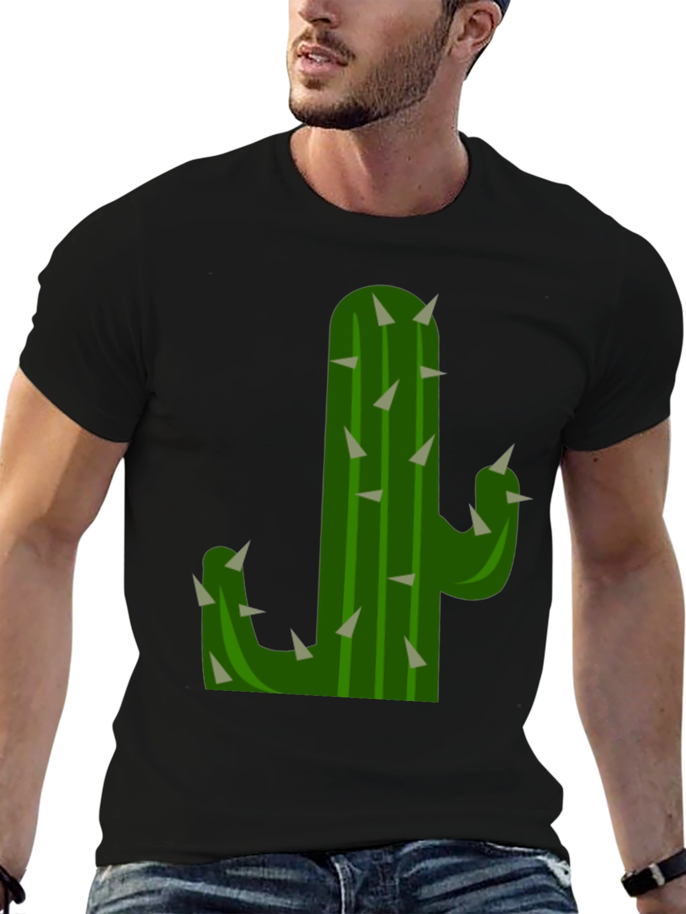 Black Cactus Graphic Tee - Black Cotton T-Shirt view 6