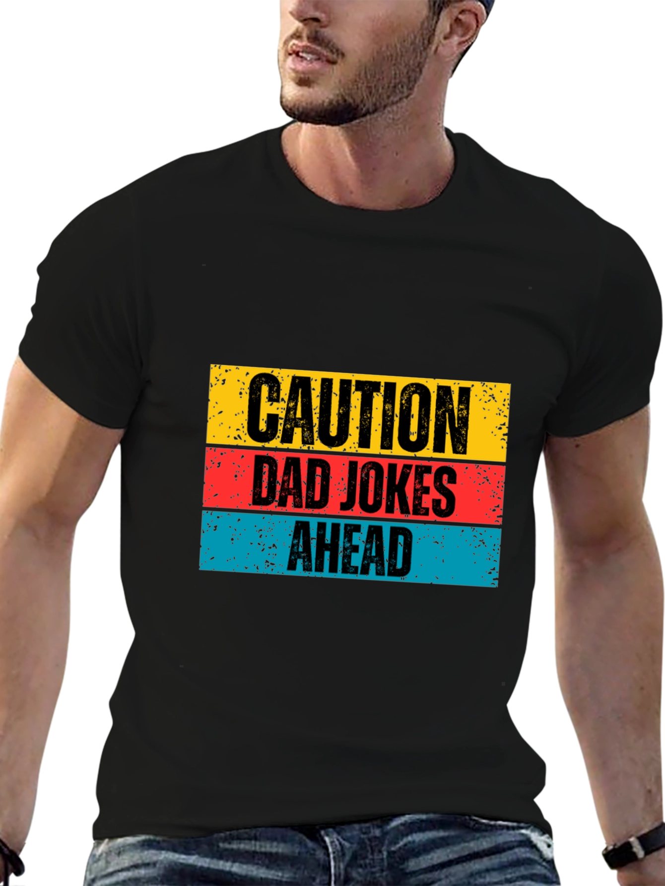 Black Caution Dad Jokes Ahead Graphic Tee view 6