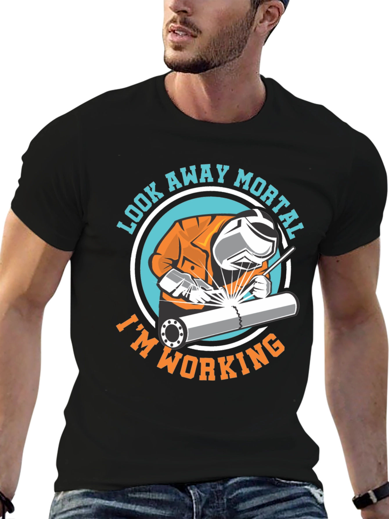 Black Welder T-Shirt - Look Away Mortal I'm Working view 6