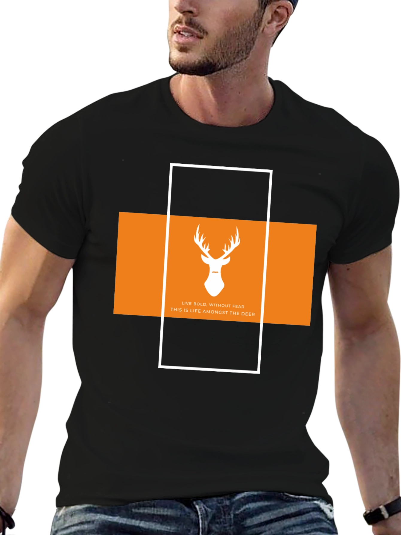 Black Bold Deer Graphic Tee - Stylish Black Cotton T-Shirt view 6