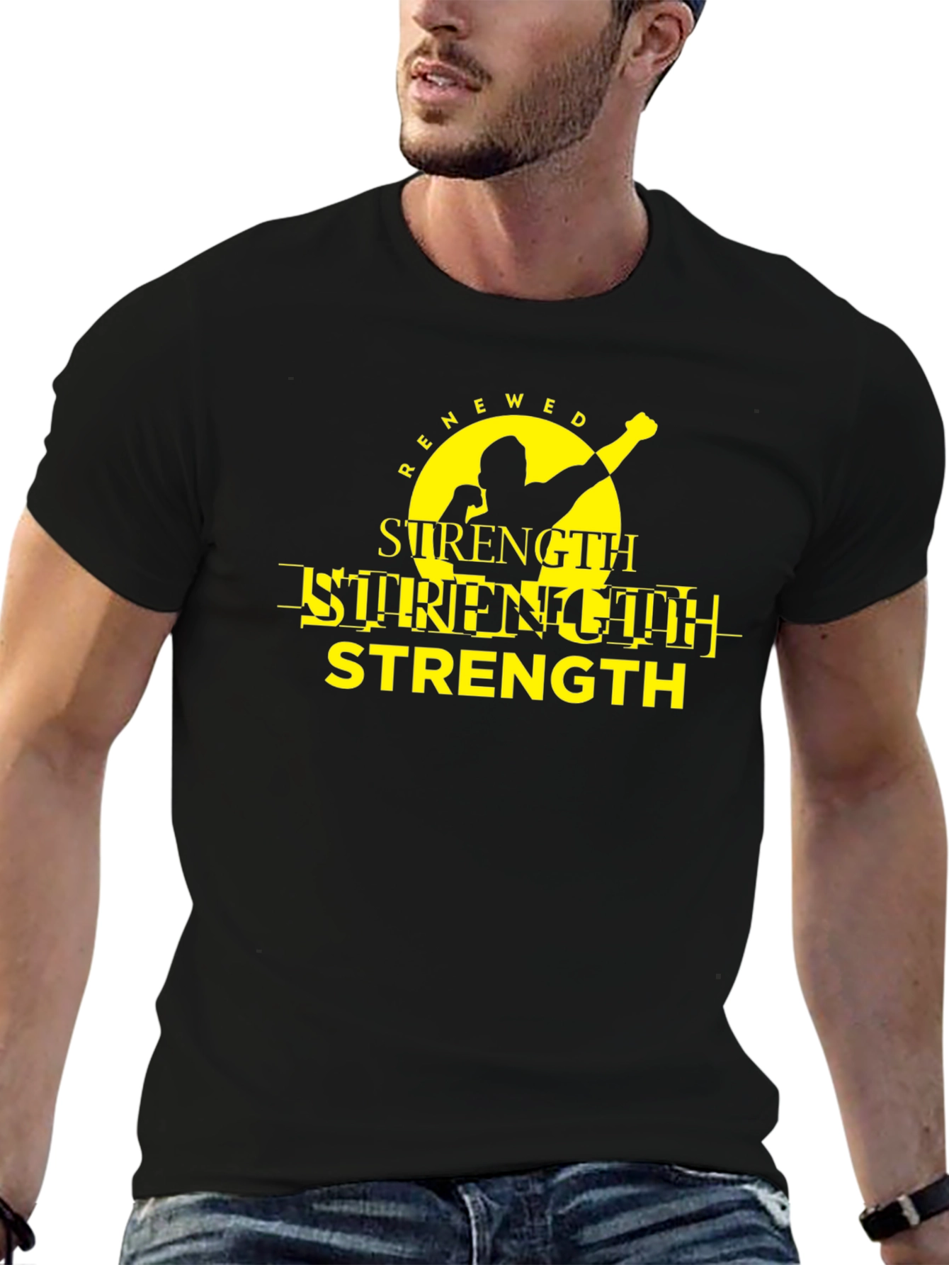 Black Renewed Strength Black Graphic T-Shirt view 6