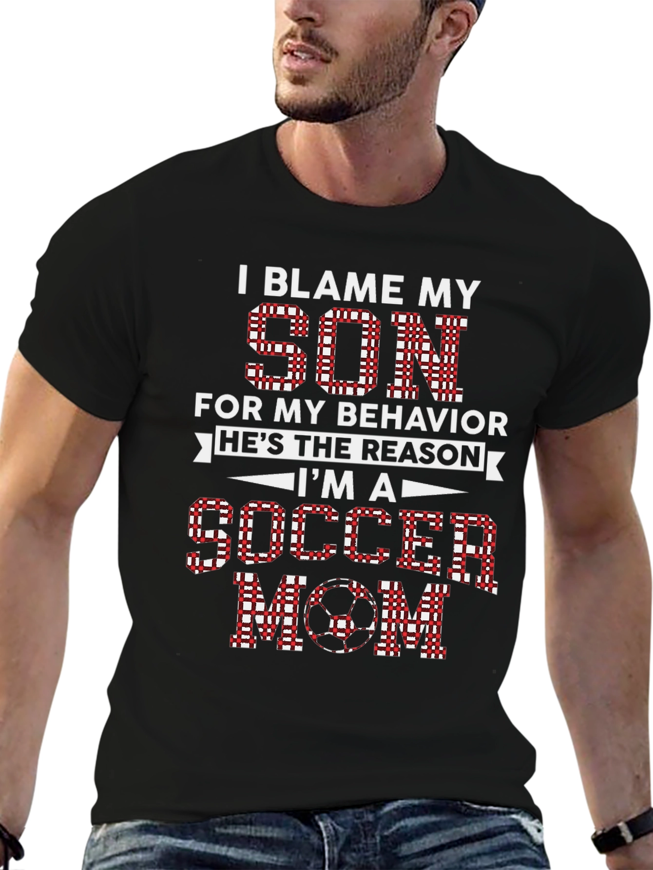 Black I Blame My Son Soccer Mom Graphic Tee view 6