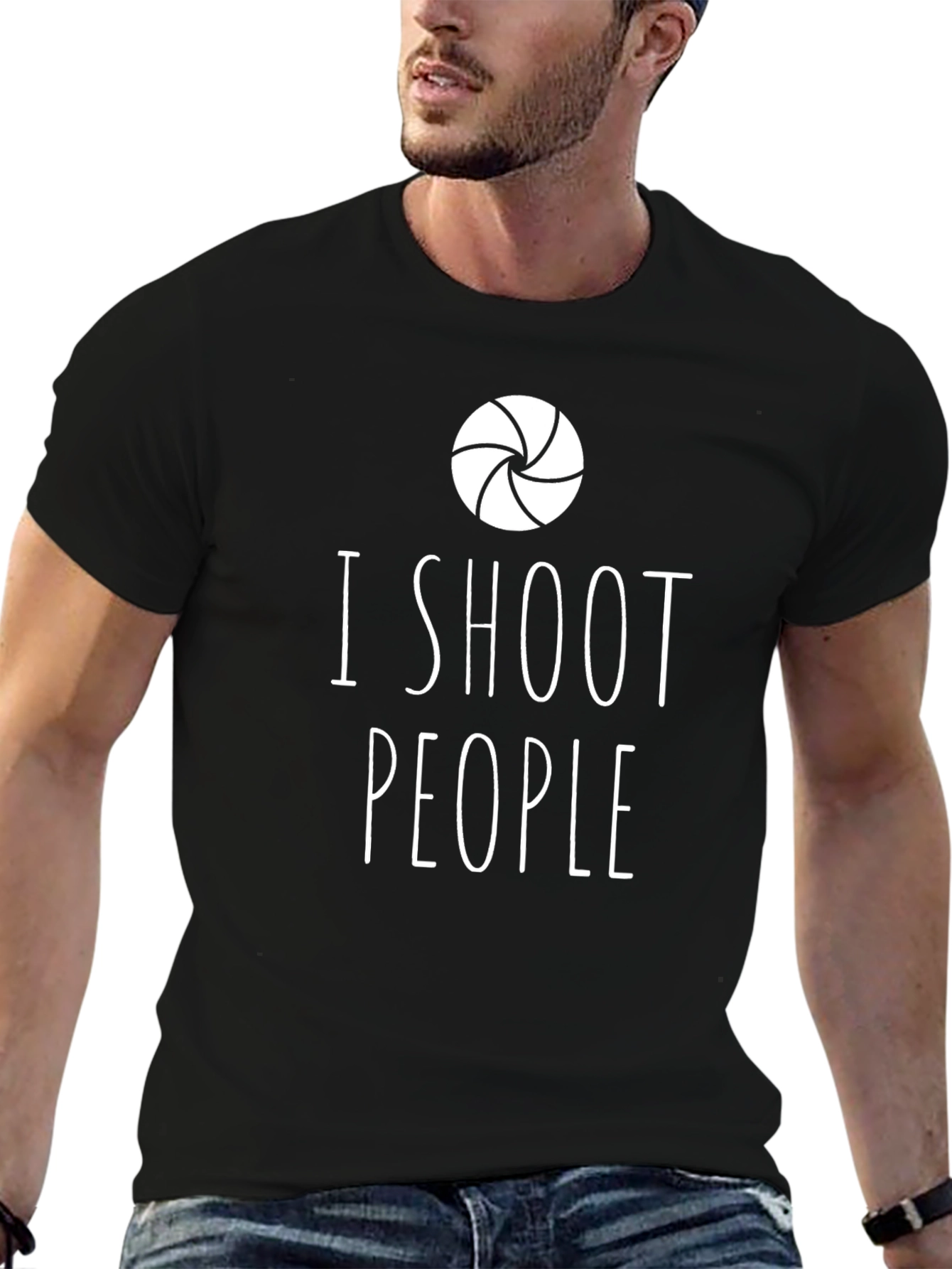 Black I Shoot People Funny Photographer T-Shirt view 6