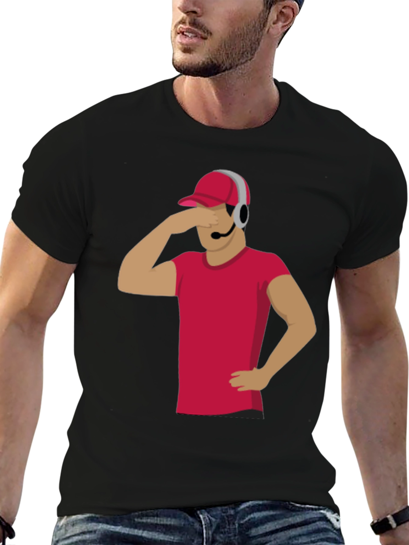 Black Funny Gamer T-Shirt with Headset - Novelty Graphic Tee view 6