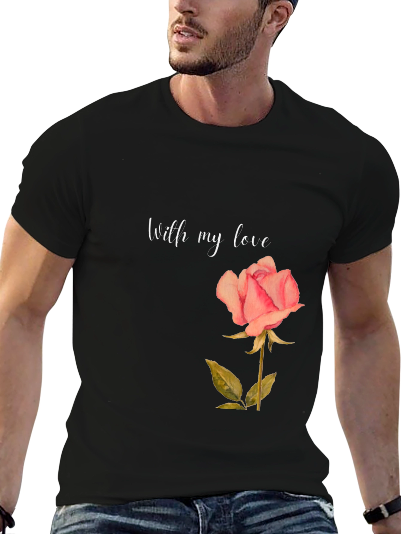 Black Romantic Rose T-Shirt - With My Love Design view 6