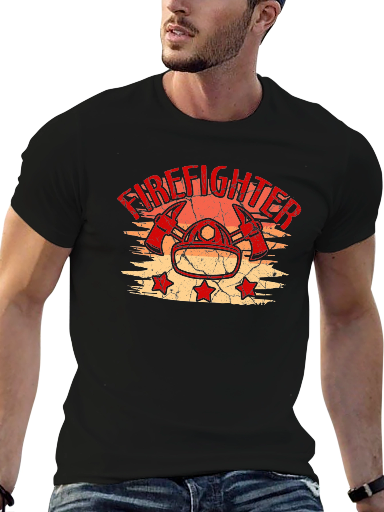 Black Firefighter T-Shirt - Distressed Graphic Tee view 6