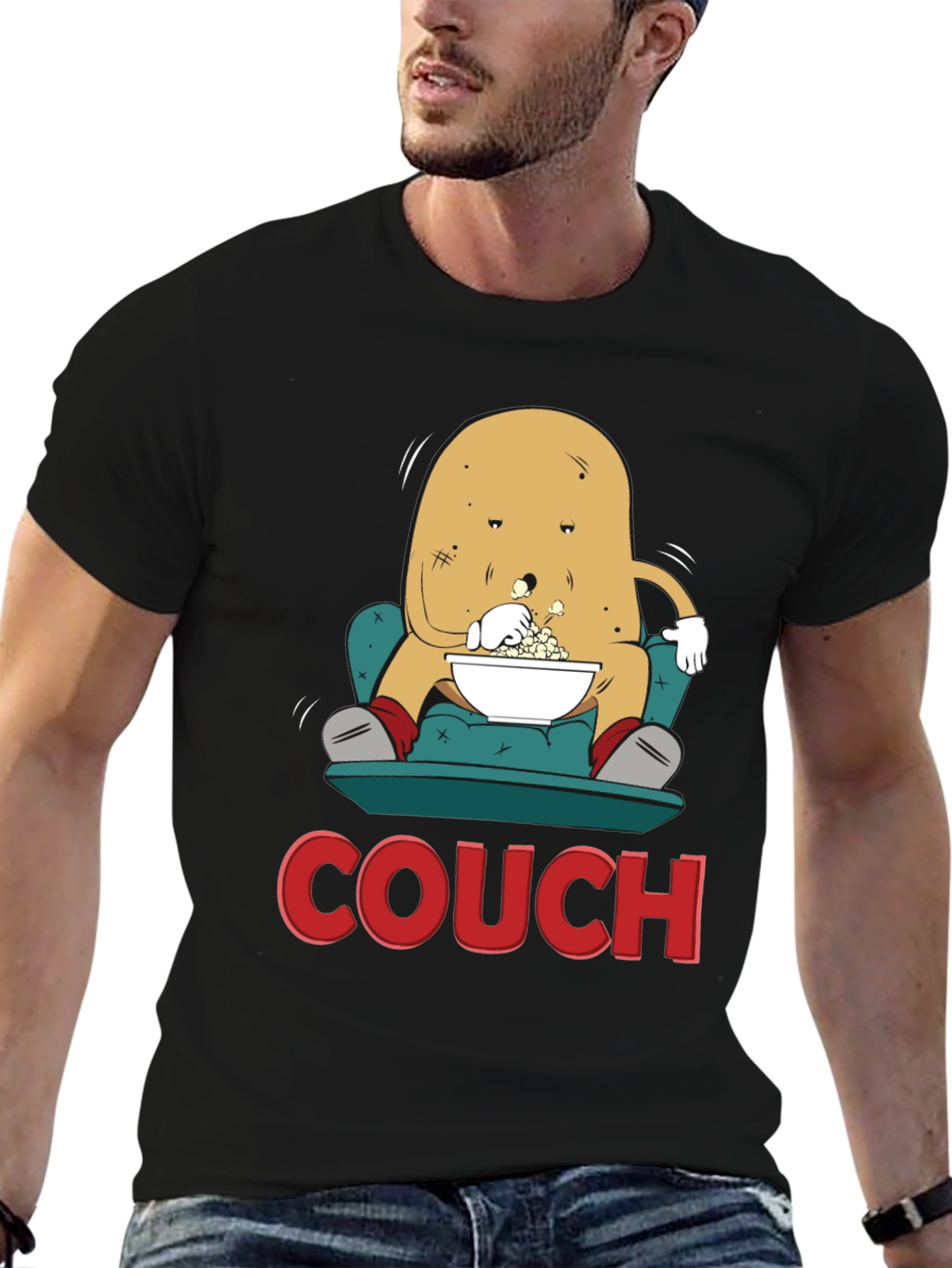 Black Potato Couch T-Shirt - Funny Lazy Spud Tee view 6