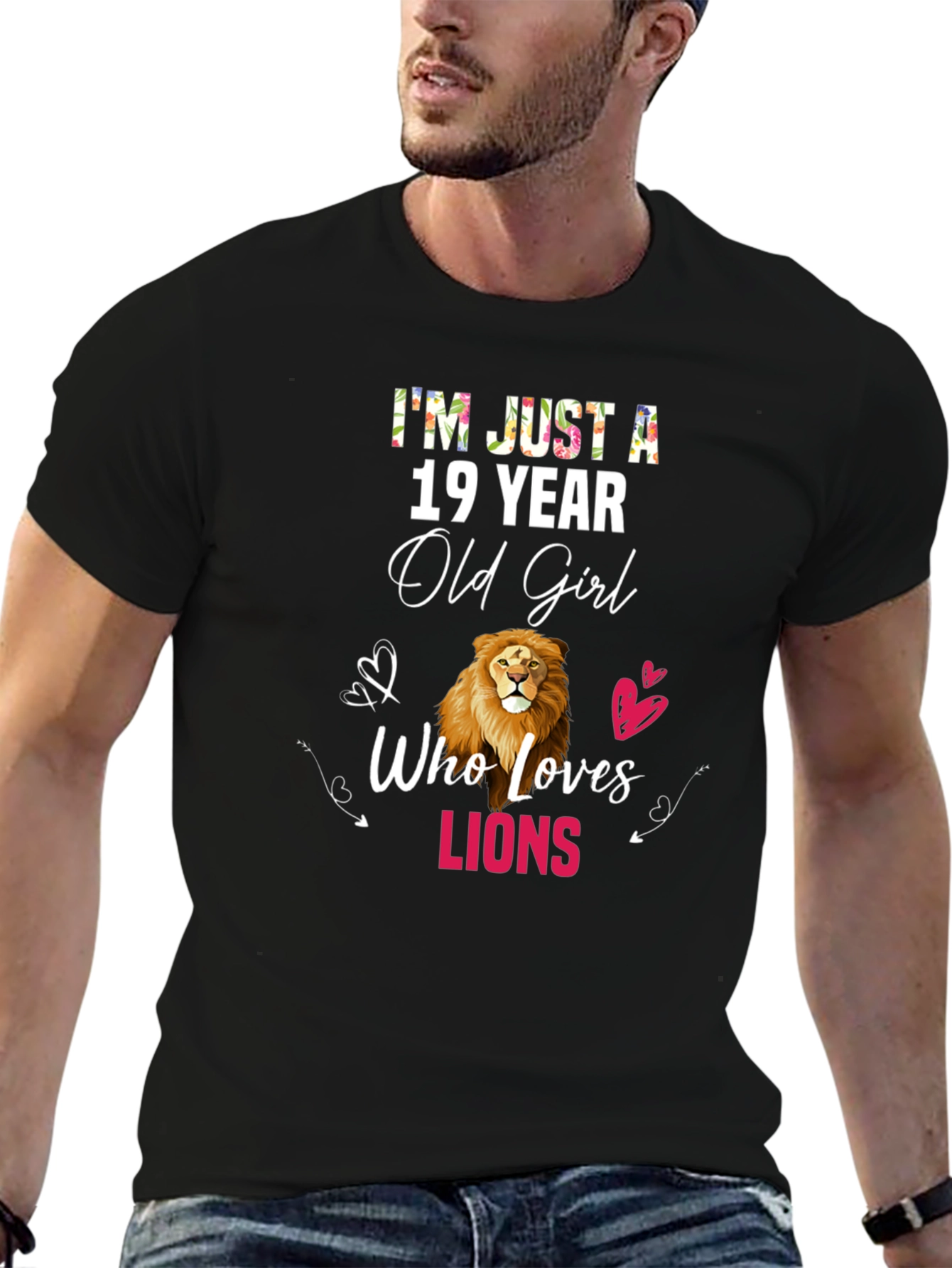 Black 19 Year Old Girl Who Loves Lions Graphic T-Shirt view 6