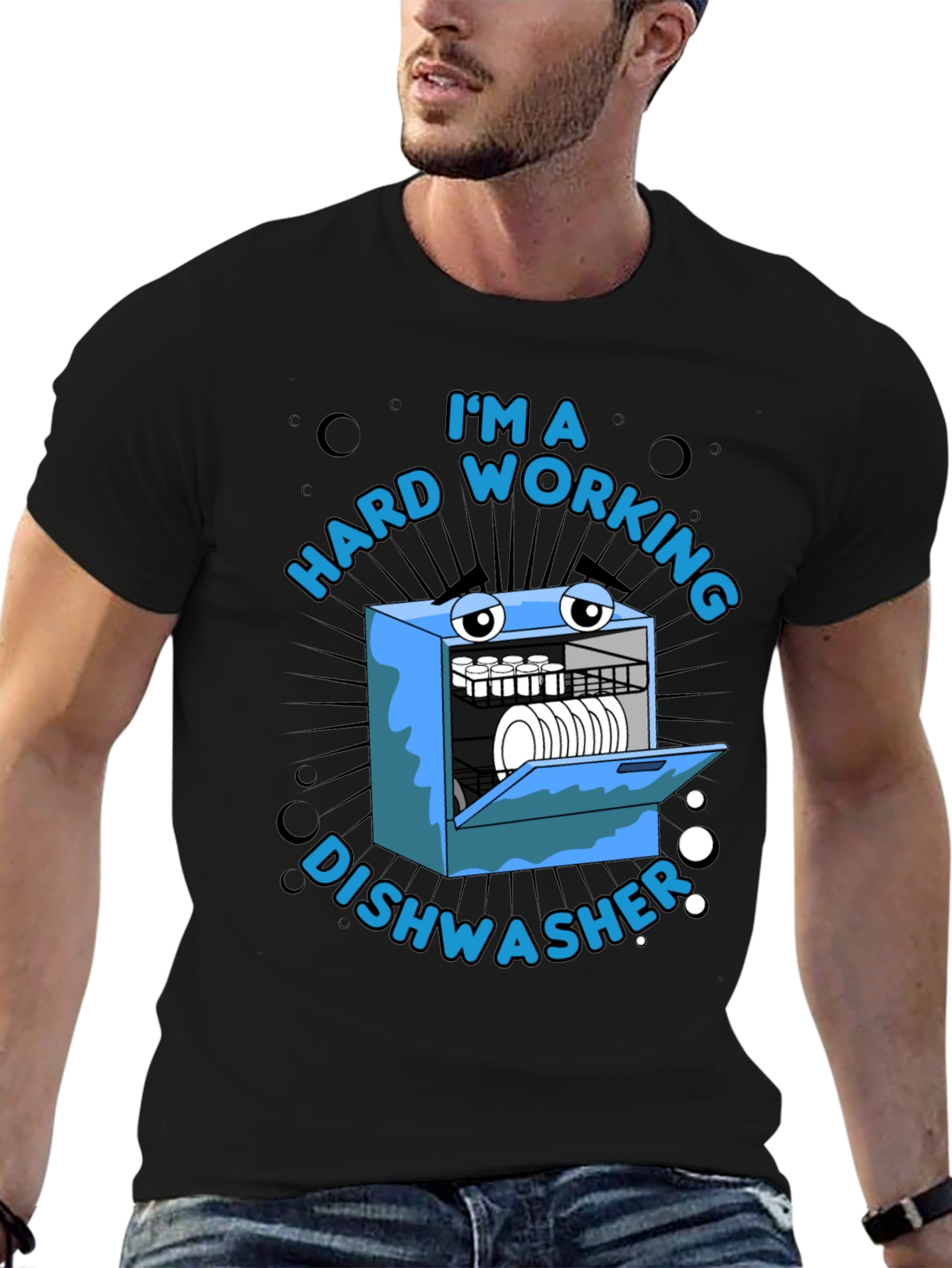 Black Hard Working Dishwasher Graphic T-Shirt view 6