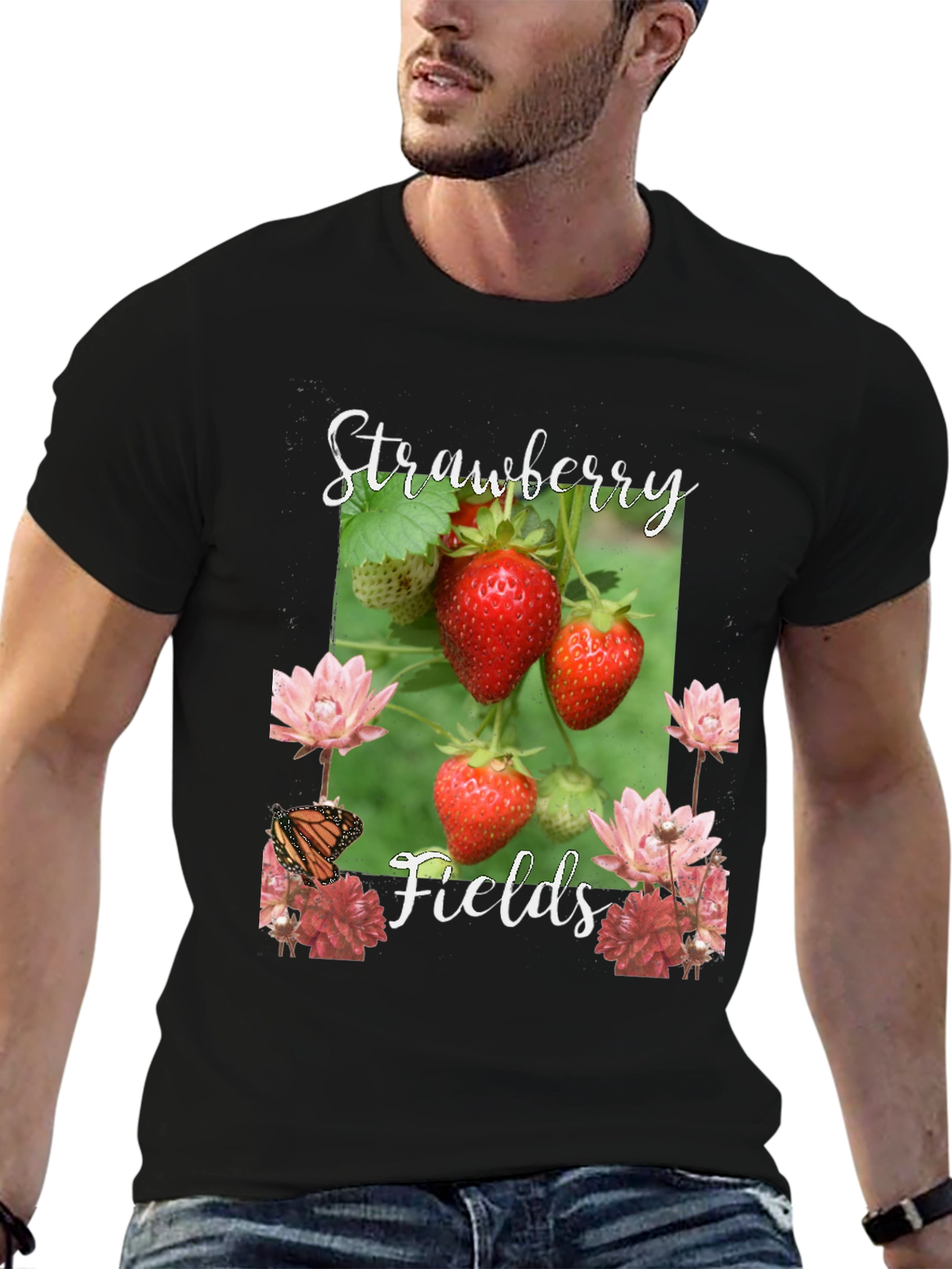 Black Strawberry Fields Graphic T-Shirt view 6