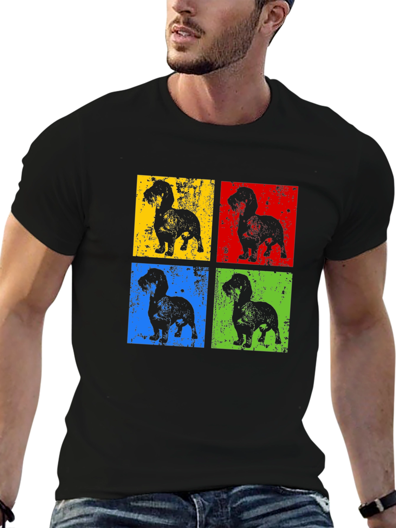 Black Dachshund Pop Art T-Shirt - Modern Dog Lover Tee view 6