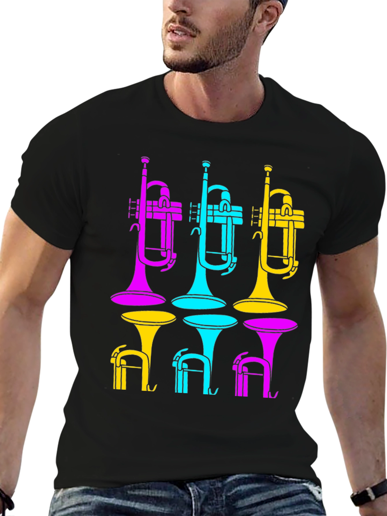 Black Vibrant Trumpet Design Black T-Shirt view 6