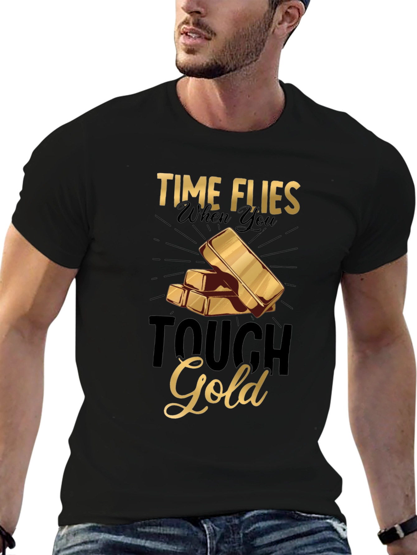 Black Time Flies Tough Gold Graphic T-Shirt view 6