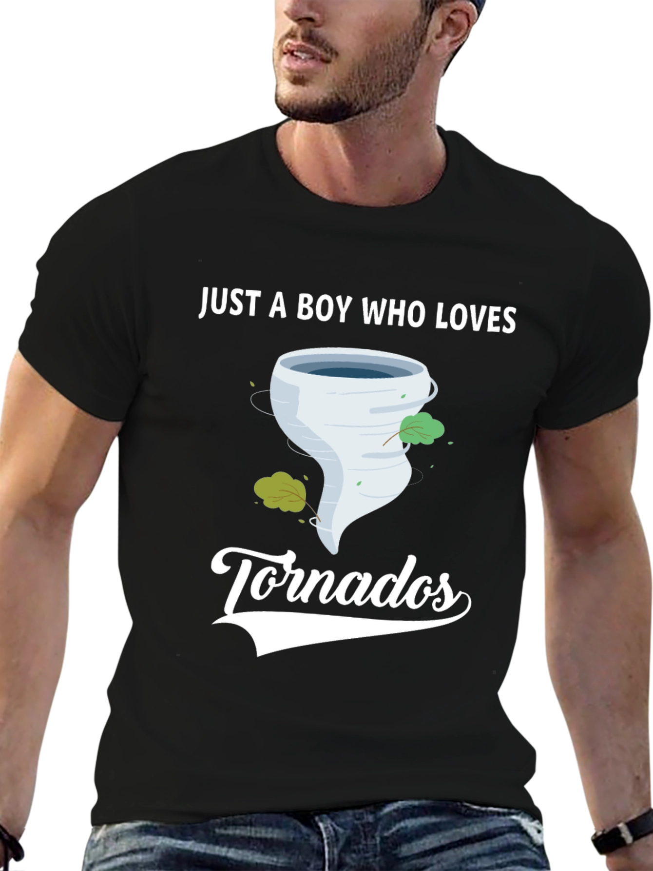 Black Boy Who Loves Tornadoes Black Graphic T-Shirt view 6