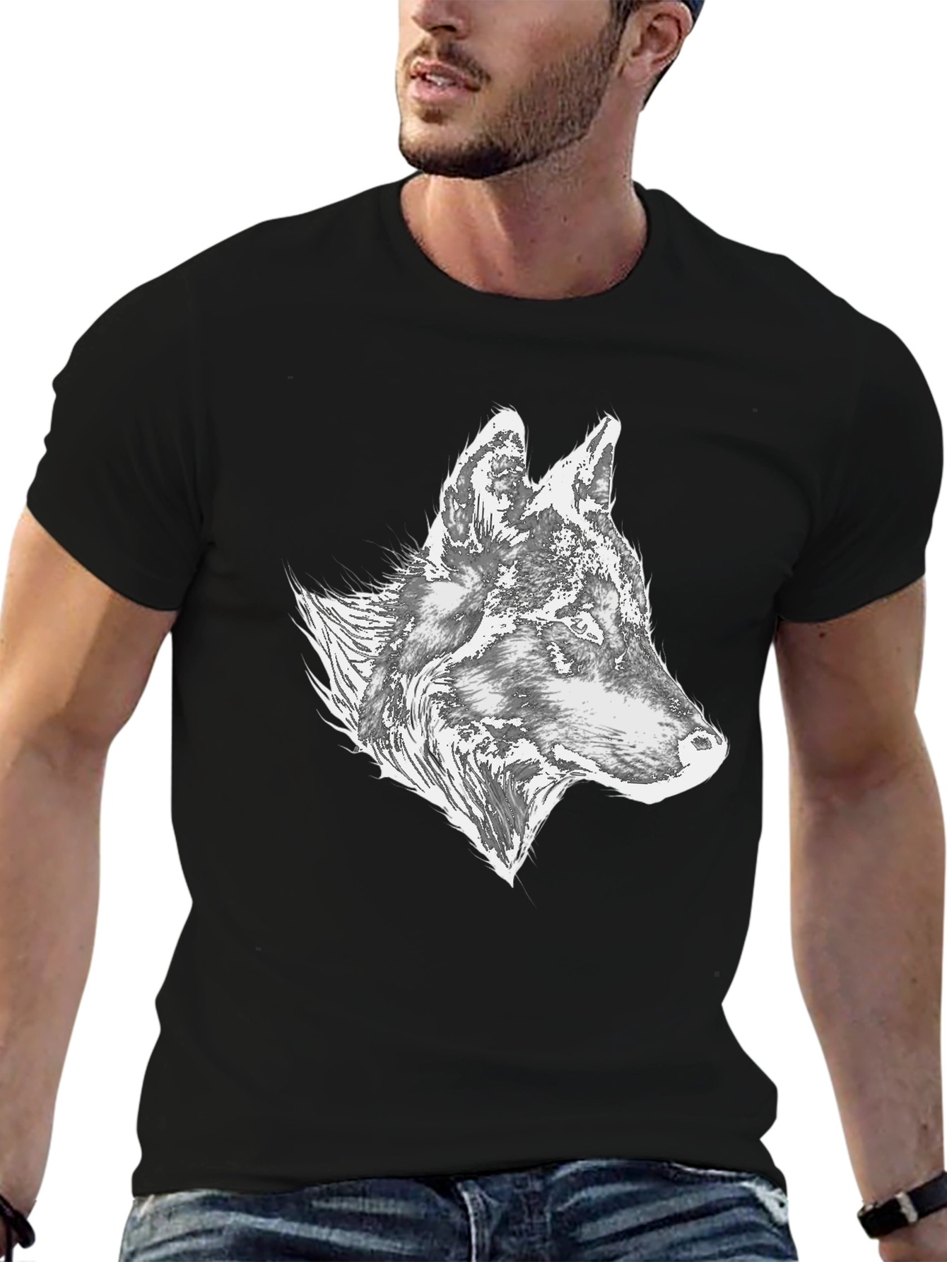 Black Wolf Graphic Tee - Stylish Men's Black T-Shirt view 6