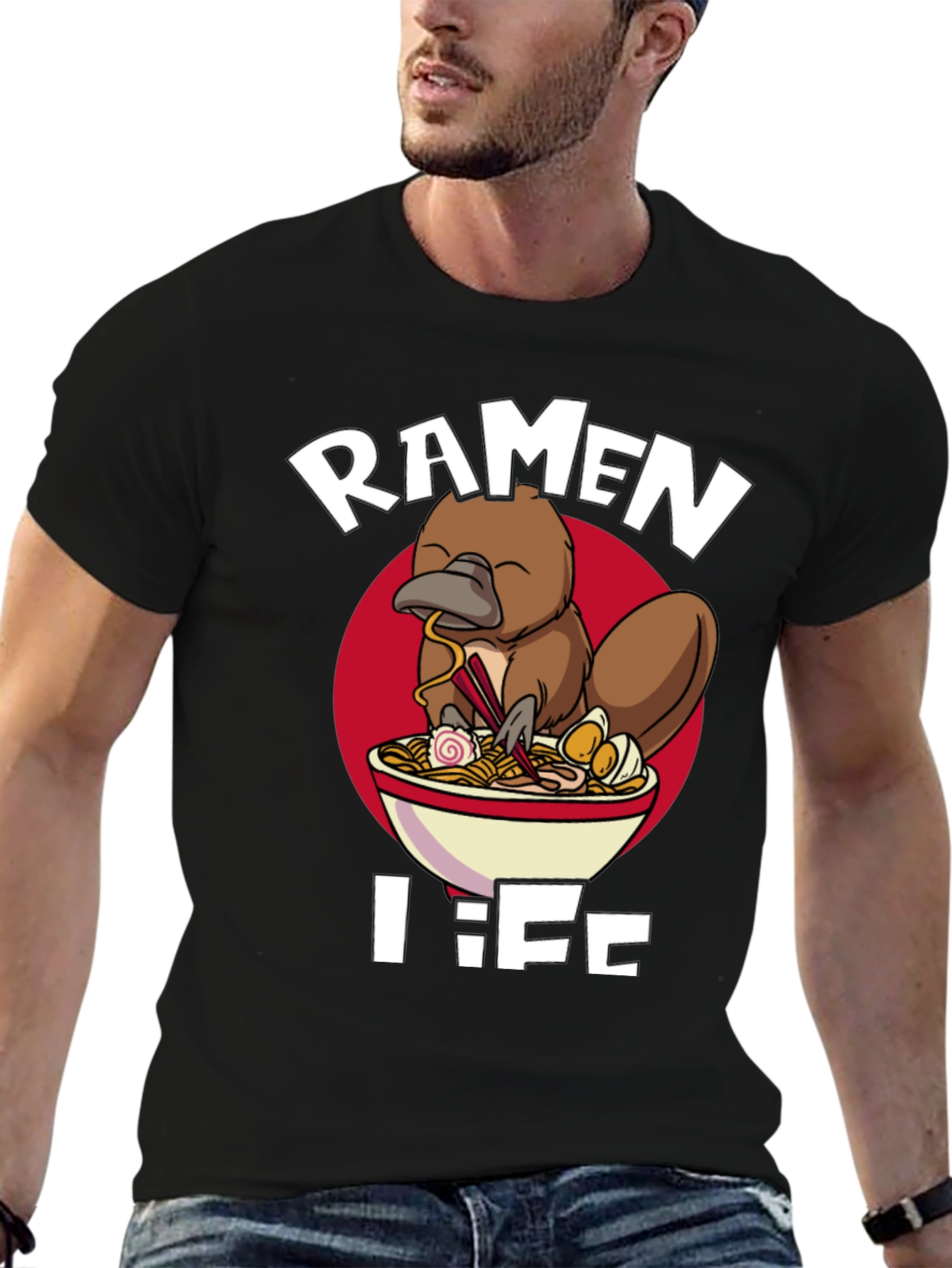Black Ramen Life Platypus T-Shirt - Unique Graphic Tee view 6