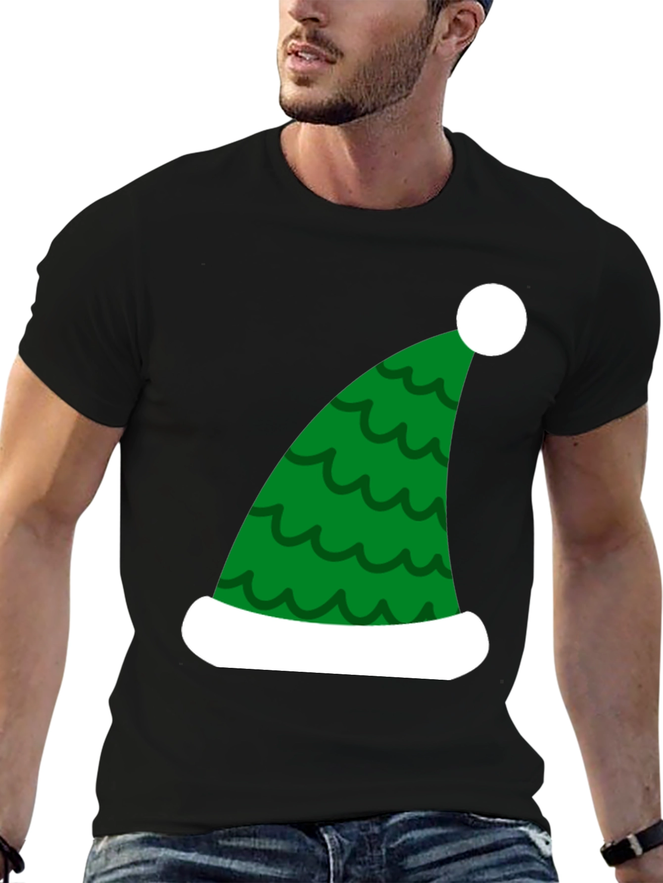 Black Festive Christmas Elf Hat T-Shirt view 6