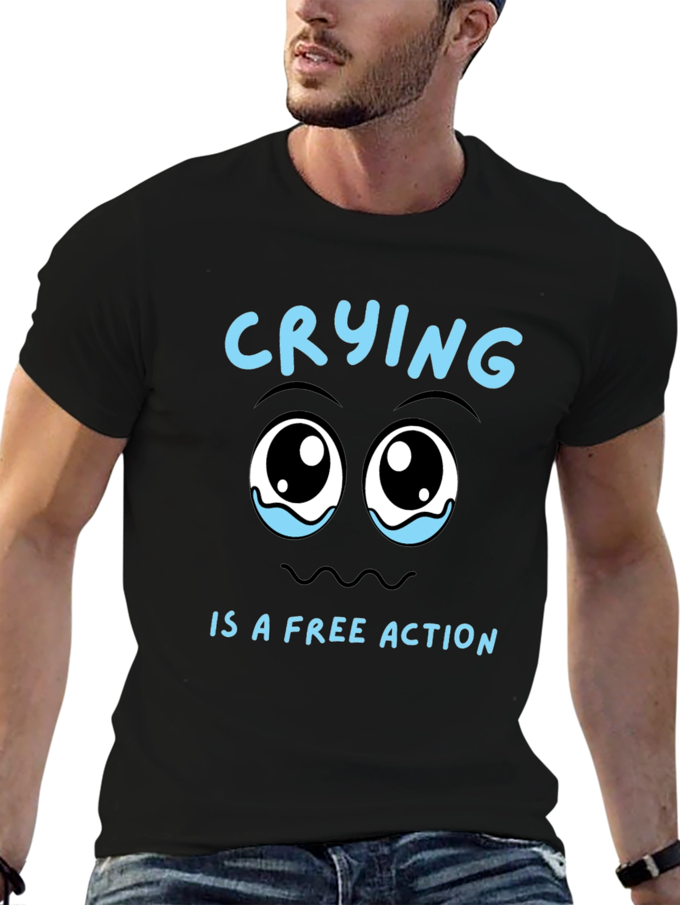 Black Crying is a Free Action Black T-Shirt view 6