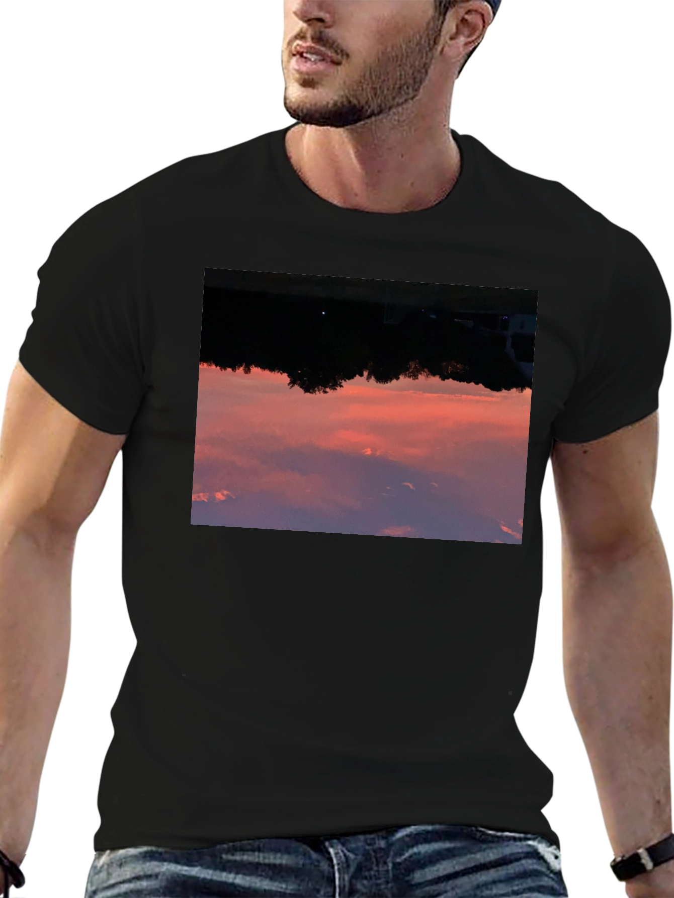 Black Sunset Sky Graphic Black T-Shirt view 6
