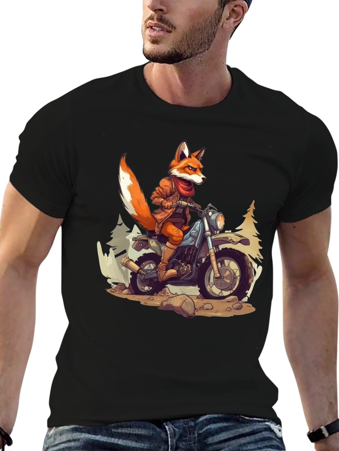 Black Fox Rider Graphic T-Shirt view 6