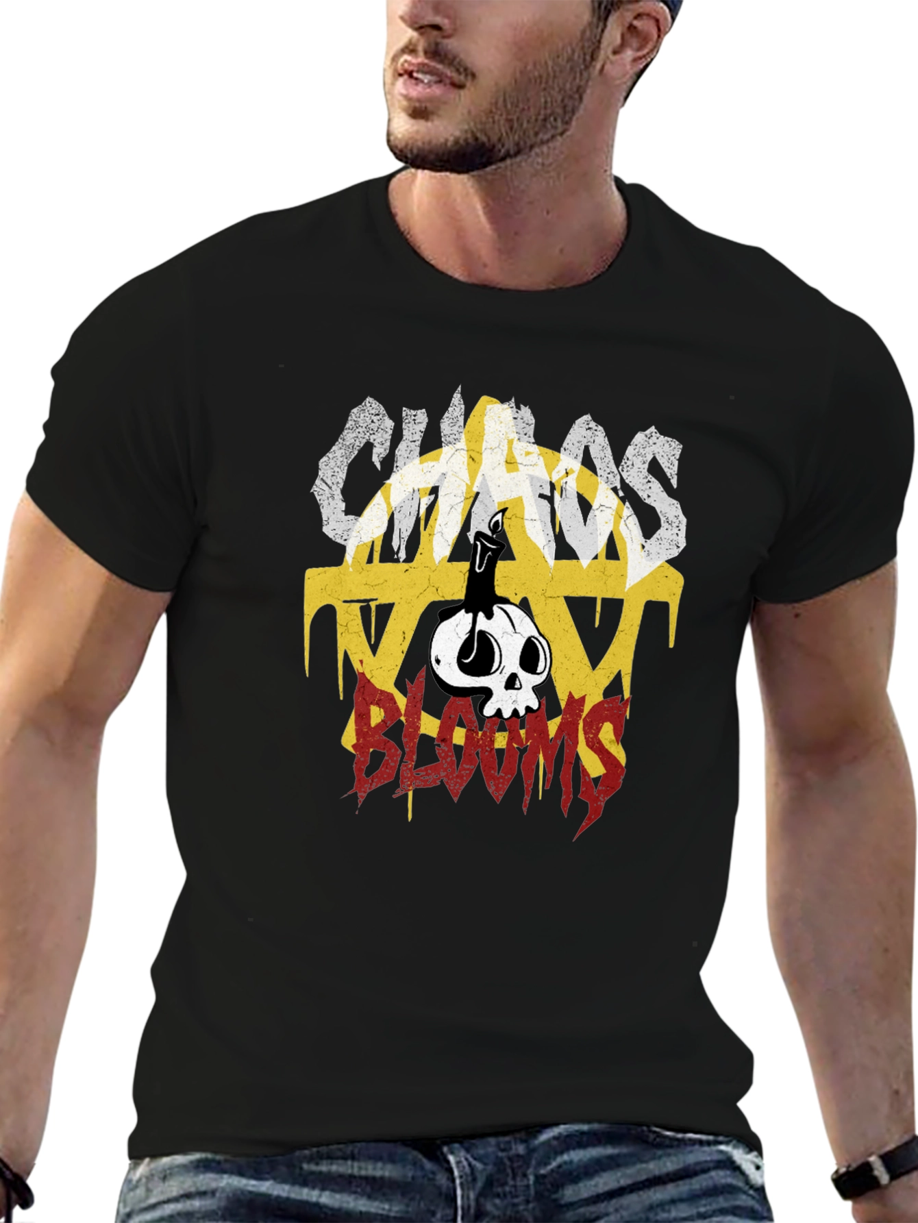 Black Chaos Blooms Graphic Print T-Shirt - Black view 6