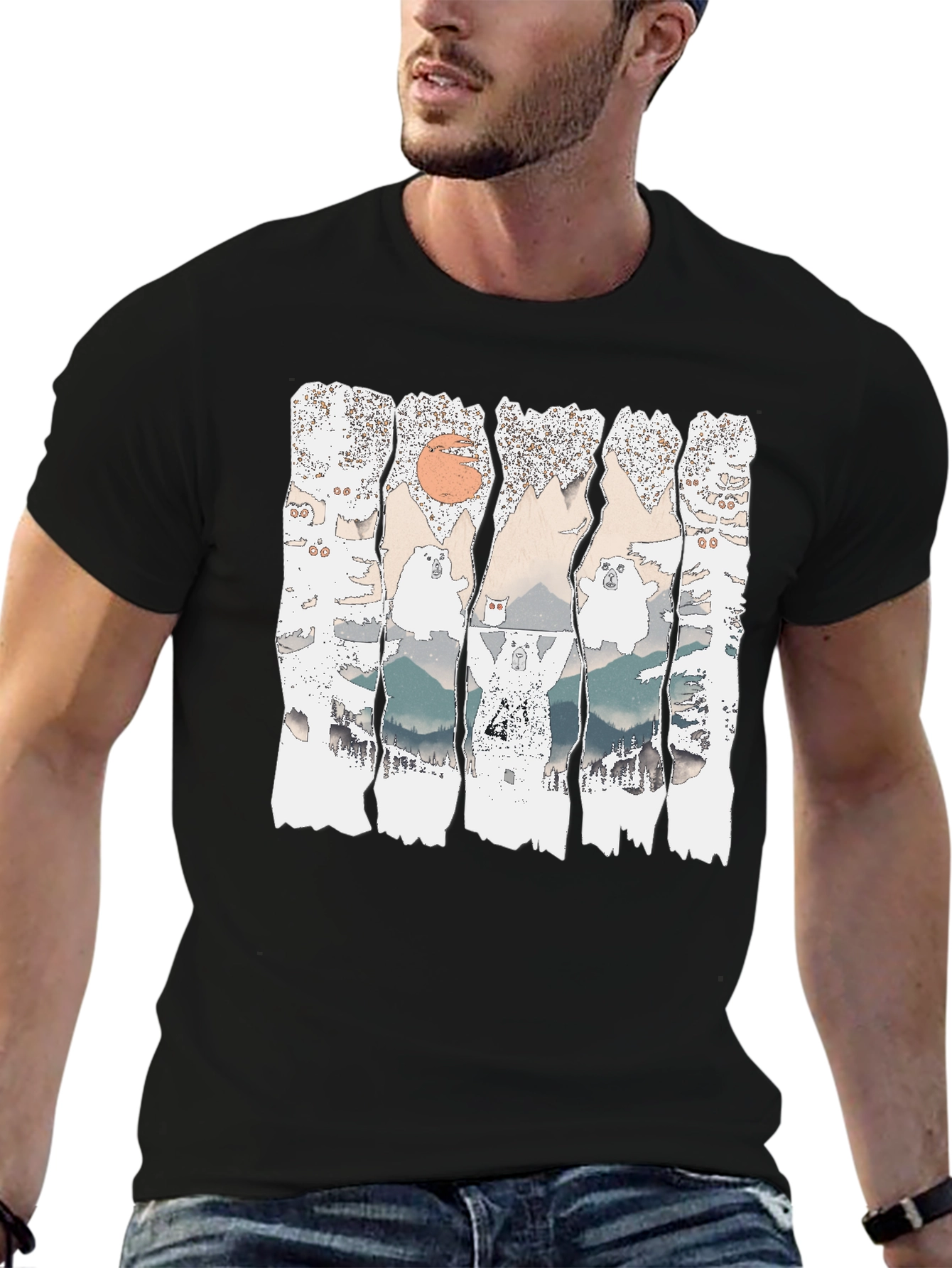 Black We Bare Bears Mountain T-Shirt view 6