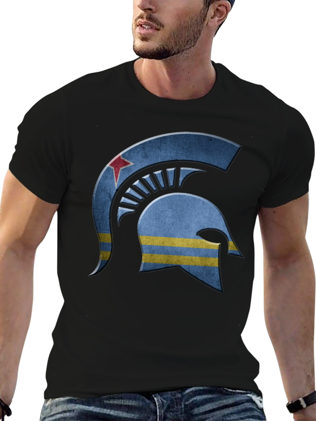 Black Aruba Spartan Helmet T-Shirt - Stylish & Unique Design view 6
