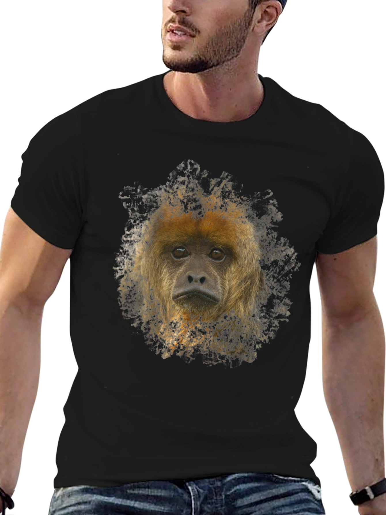 Monkey Face Graphic Black T-Shirt - 6