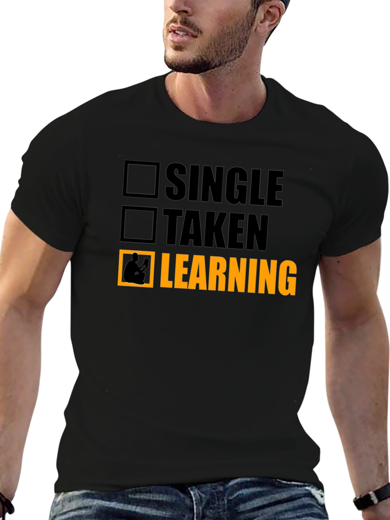 Black Single Taken Learning T-Shirt view 6