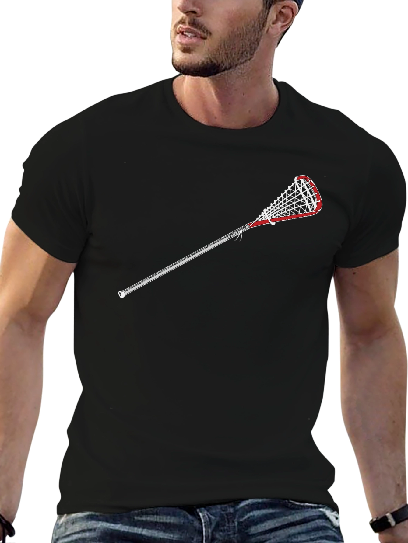 Black Lacrosse Stick Graphic Tee - Sporty Casual Style view 6