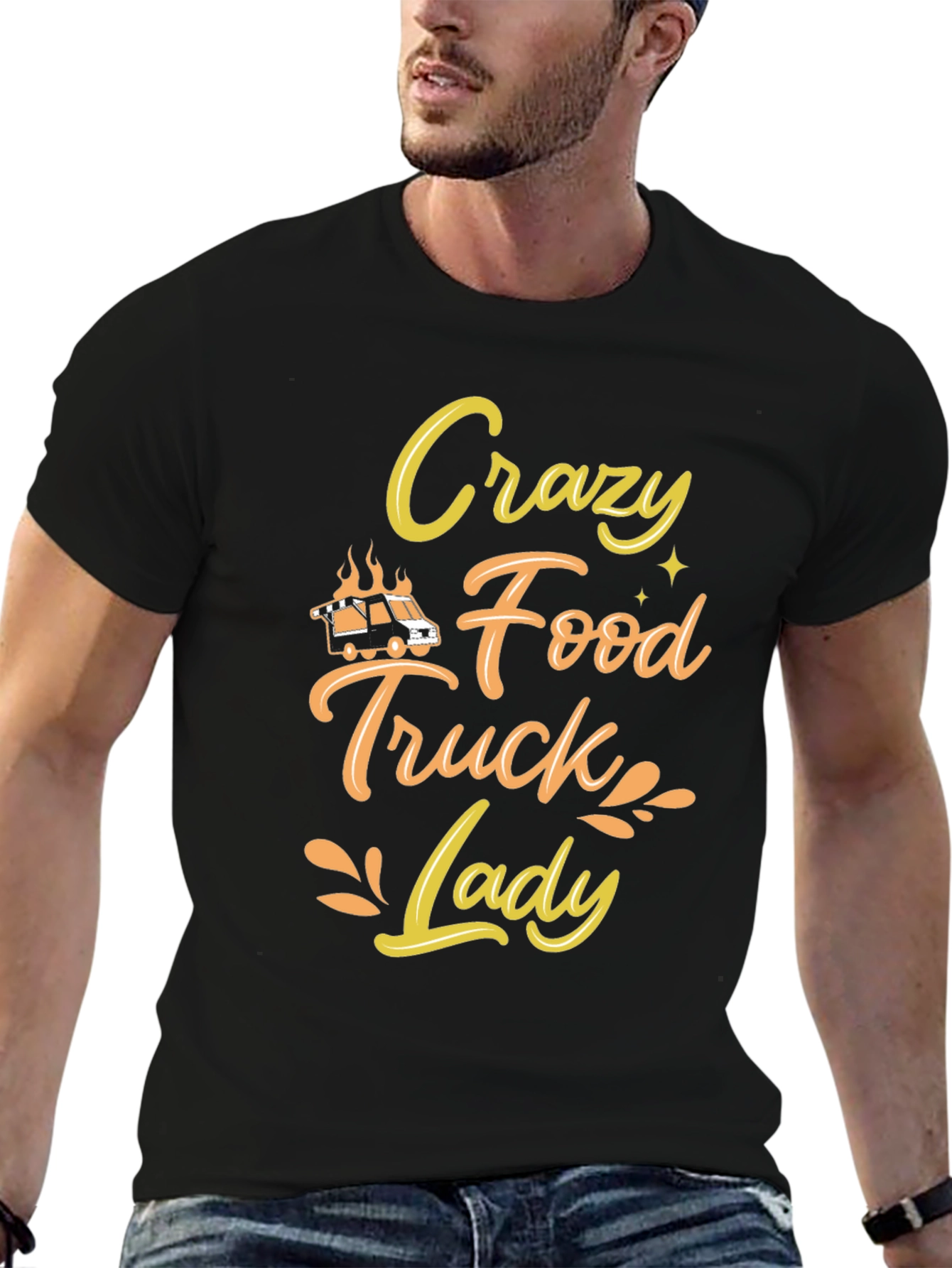 Black Crazy Food Truck Lady Black T-Shirt view 6