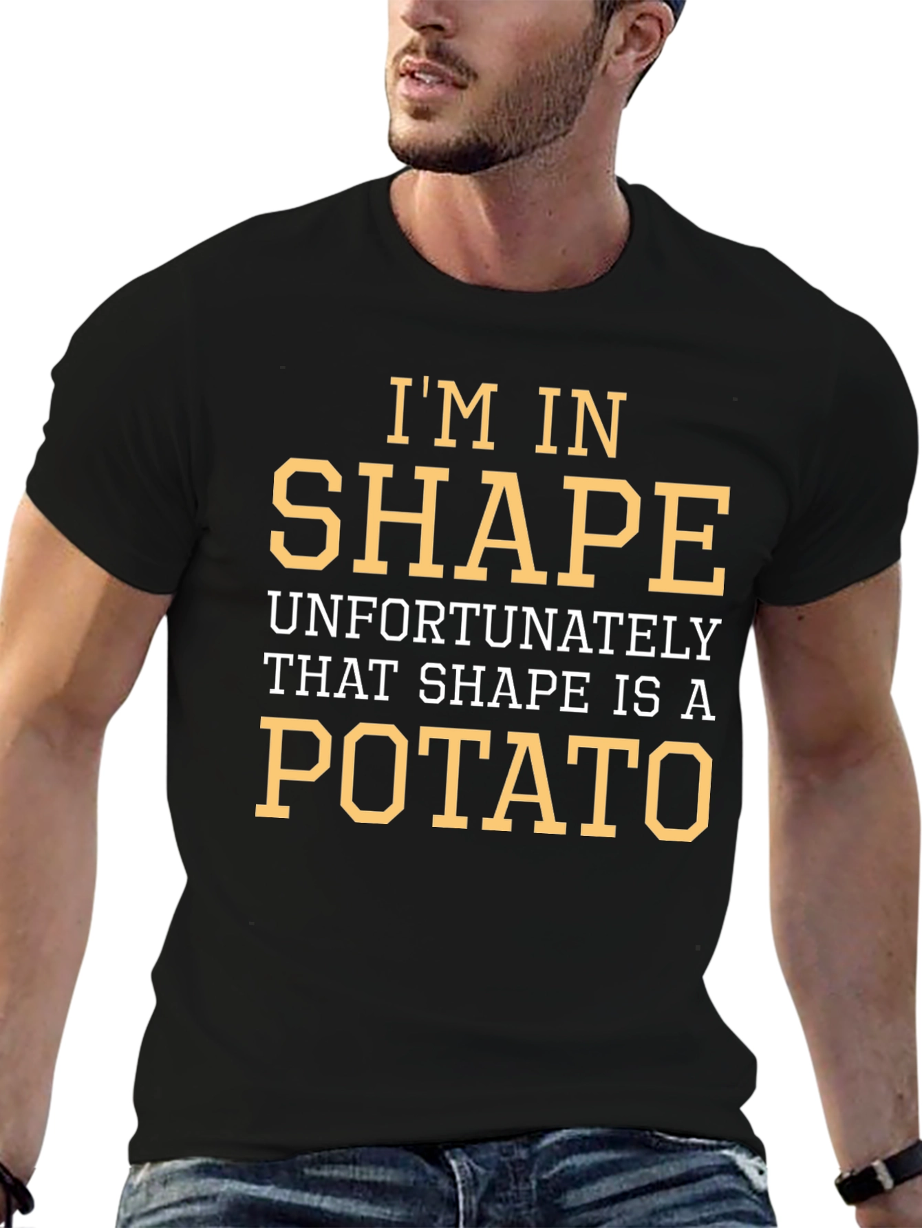 Black Funny Potato Shape T-Shirt - Novelty Graphic Tee view 6