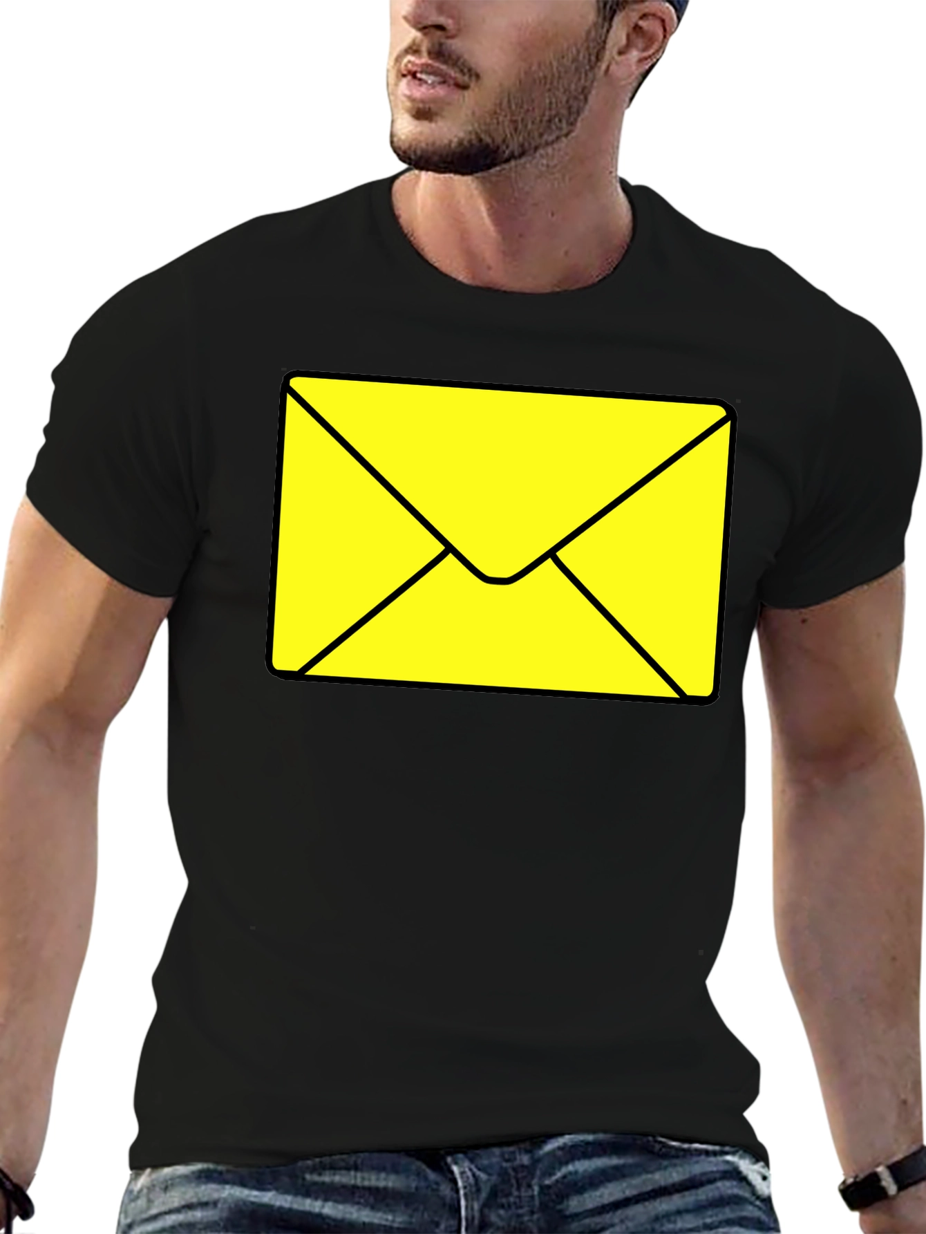 Black Envelope Graphic Tee - Black Cotton Casual T-Shirt view 6