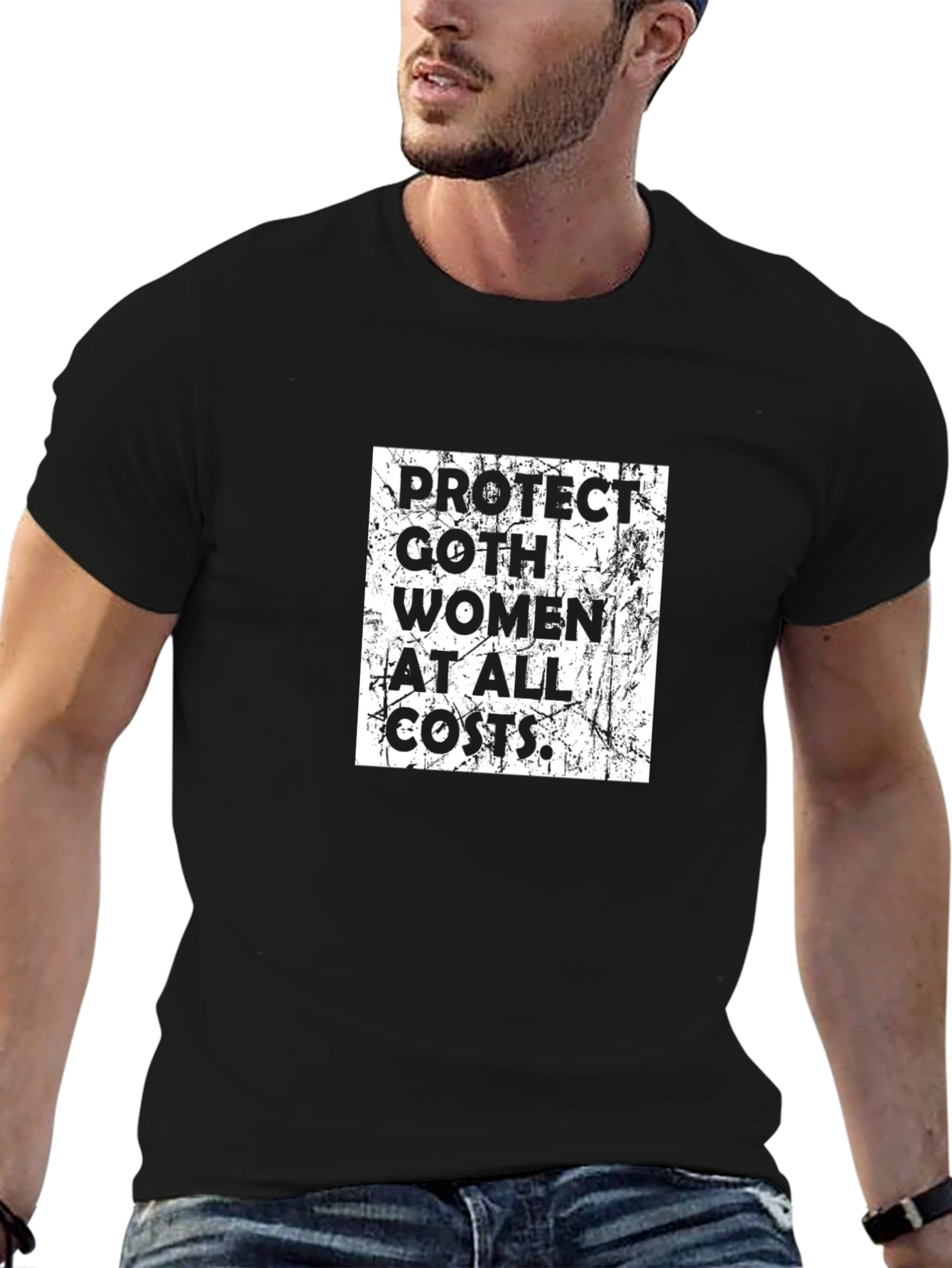 Black Protect Goth Women Graphic Tee - Black Cotton T-Shirt view 6