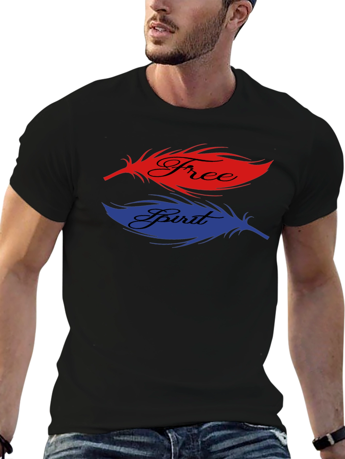 Black Free Spirit Feather Graphic T-Shirt view 6