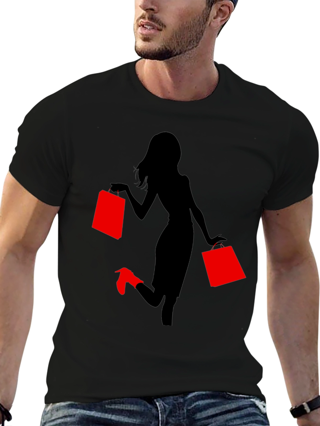 Black Stylish Woman Shopping Graphic Tee - Black view 6