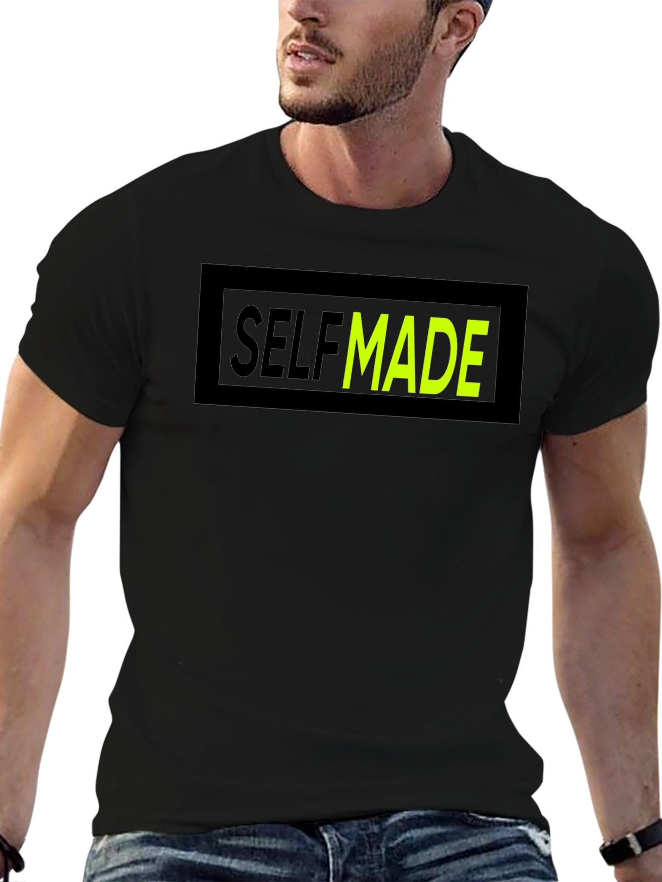 Black Self Made Graphic T-Shirt - Crew Neck Cotton Tee view 6
