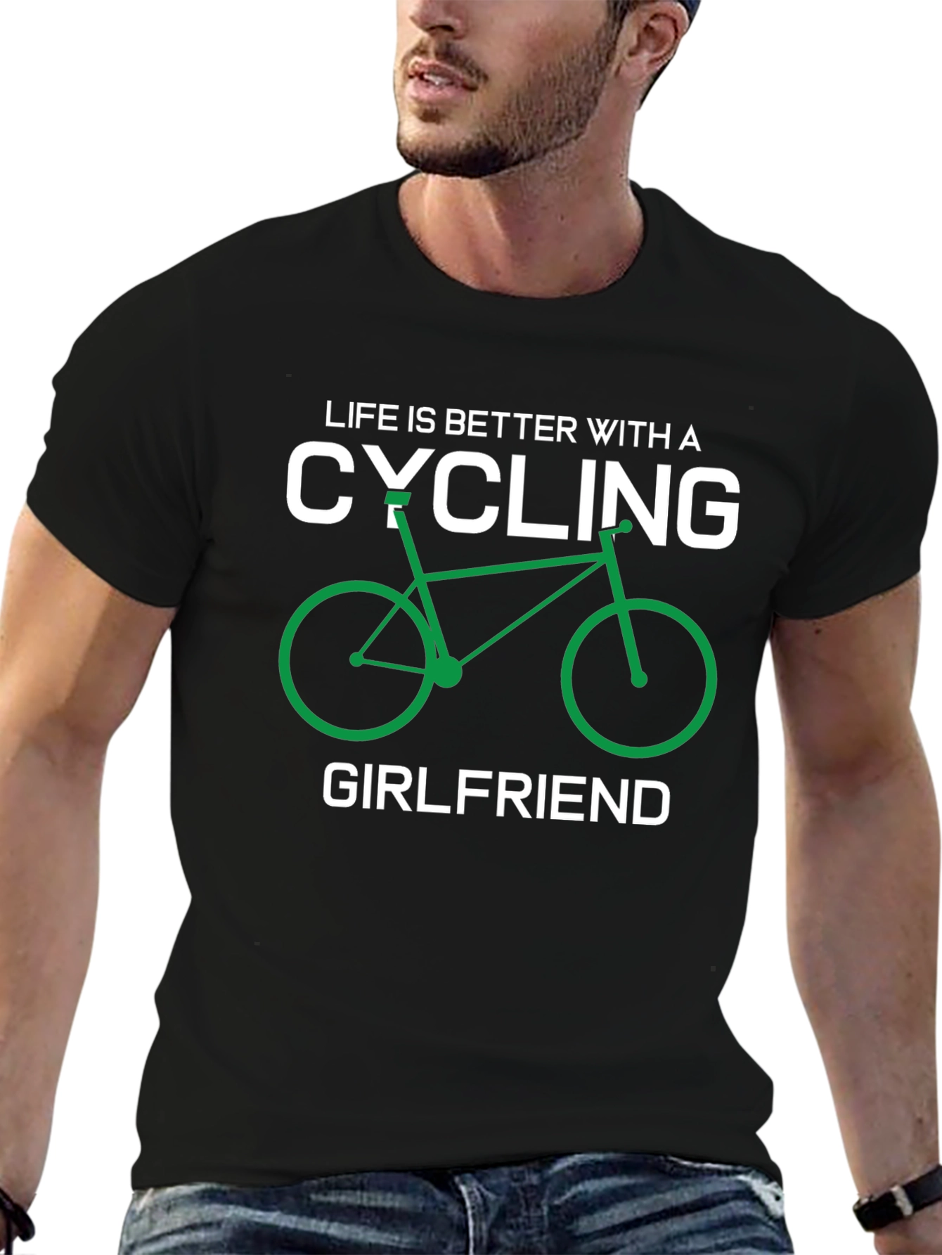 Black Cycling Girlfriend T-Shirt - Funny Bike Lover Tee view 6
